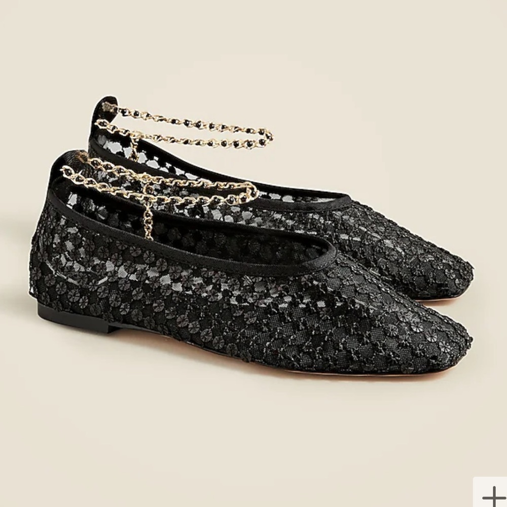 Used J. Crew Quinn embellished removable ankle-strap ballet flats in mesh